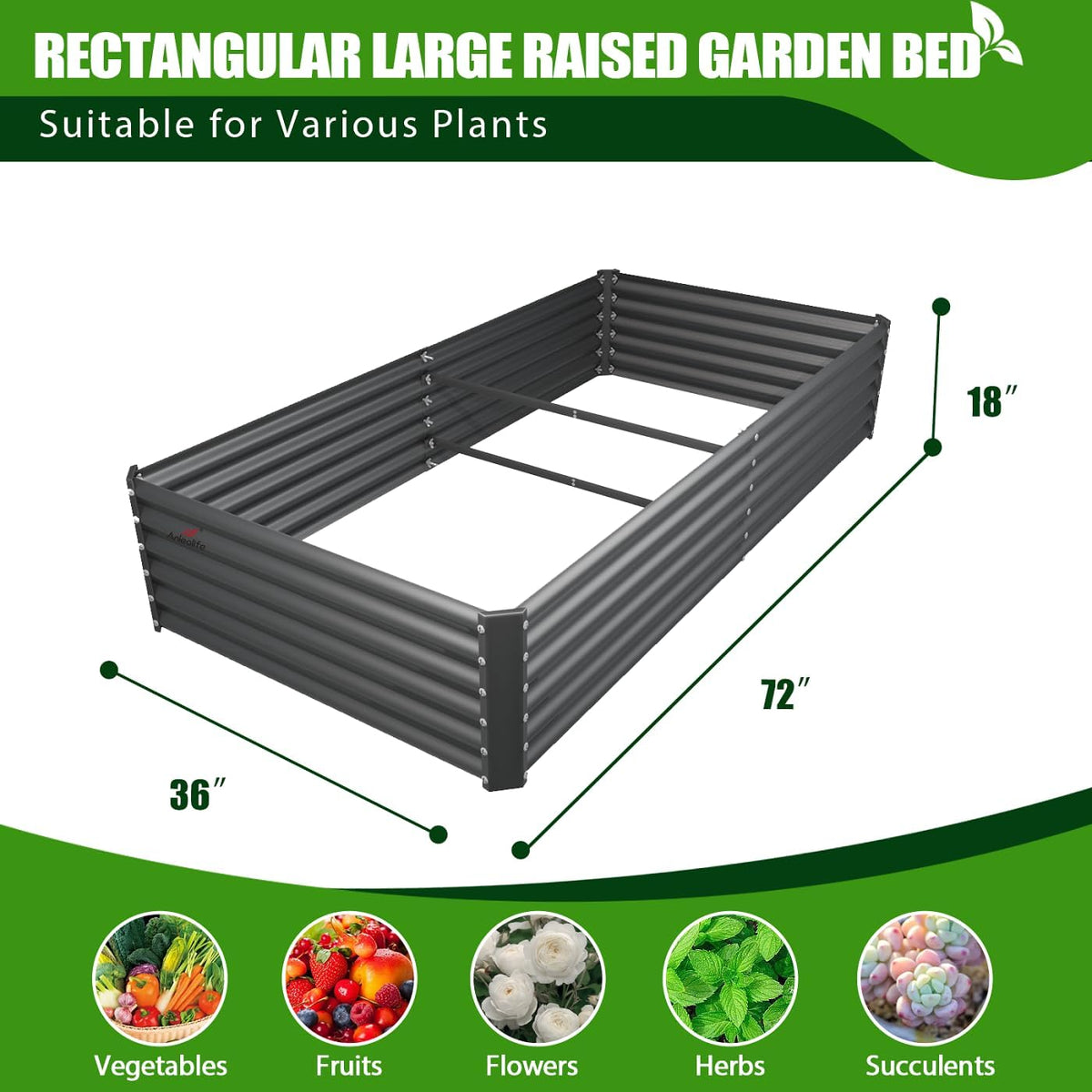 A ANLEOLIFE 6X3X1.5 ft Galvanized Raised Garden Beds Outdoor, Rectangular Metal Planter Box for