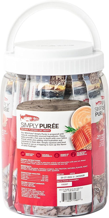 Simply Puree Salmon with Ancient Grains Tub for Cats | 48 Individual Servings | High-Protein