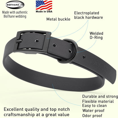 Dogline Biothane Waterproof Dog Collar Strong Coated Nylon Webbing with Black Hardware Odor- Proof