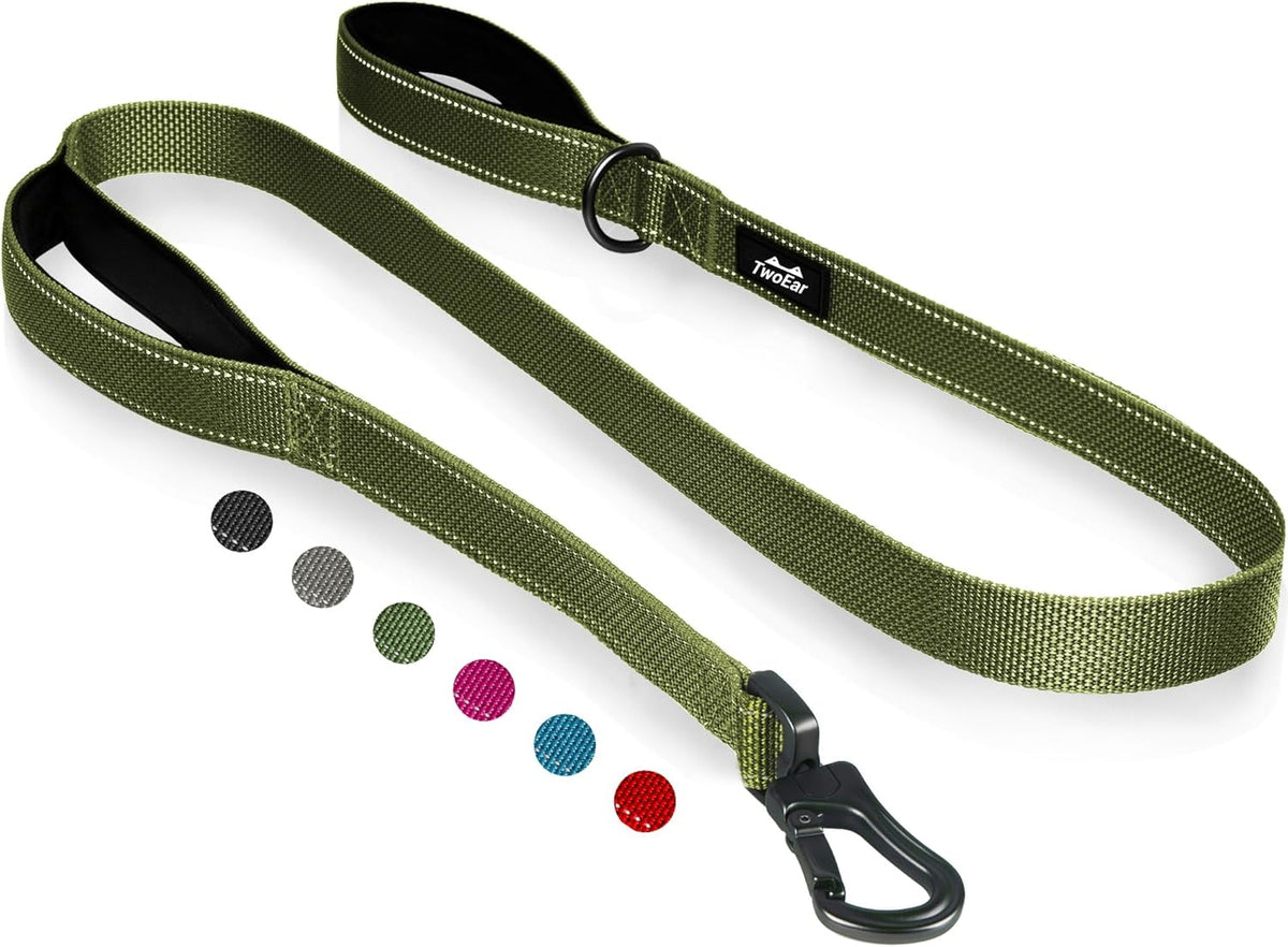 TwoEar 4FT 1IN Strong Green Dog Leash with 2 Padded Handles, Traffic Handle Extra Control