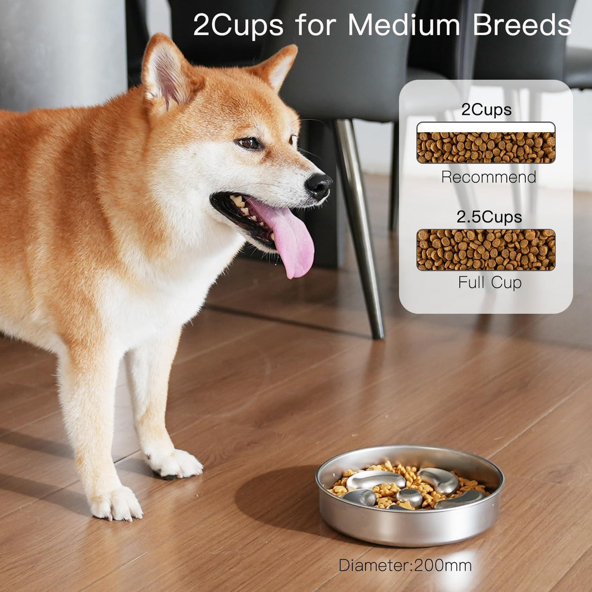 Slow Feeder Dog Bowl, Double Wall Food Grade Stainless Steel, Heavy Duty with Non-Slip Rubber Base