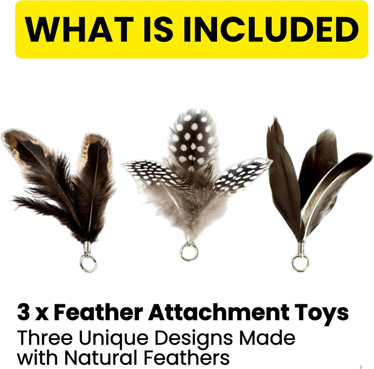 Feather Toys Replacements (3 Pc) - Cat Toys & Kitten Toys for Indoor Kittens, Set of Replacement