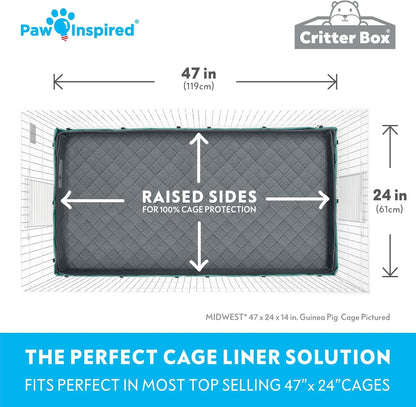Paw Inspired Critter Box Washable Cage Liner, Reversible Fleece Bedding with Raised Sides for