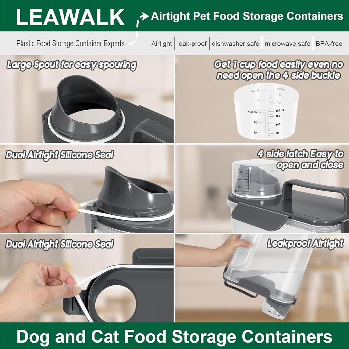 5-7Lbs Cat Dog Storage Container, Portable Pet Food Containers with Upgraded Large Spout and Cup