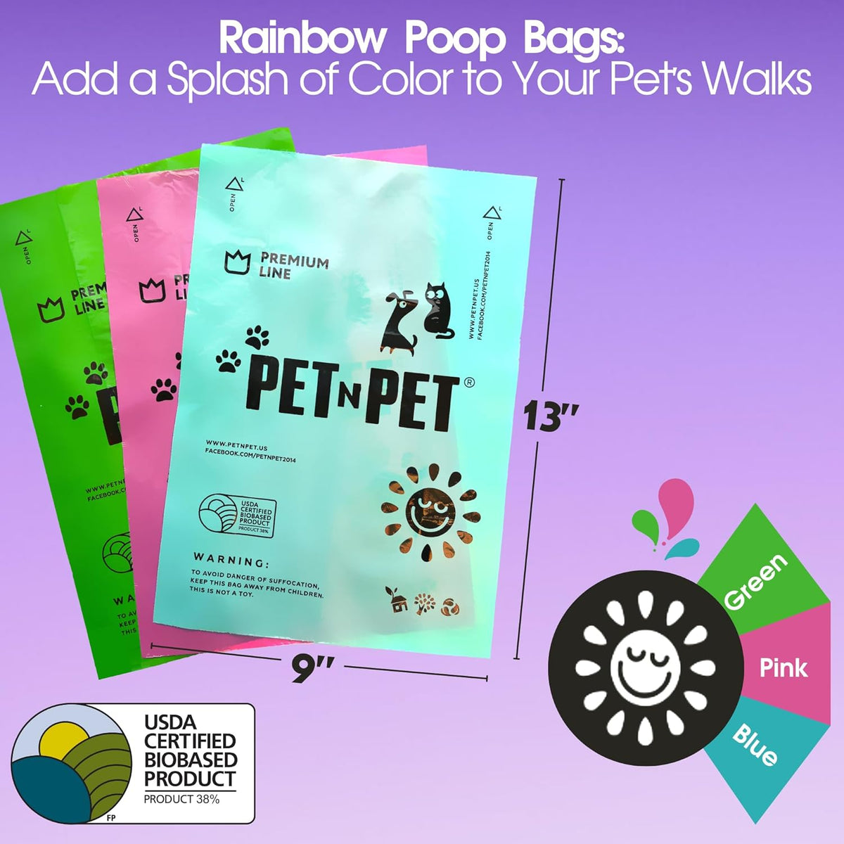 Pet N Pet 270 Counts Lavender Scented, Colorful Poop Bags for Dogs, 38% Plant Based & 62% PE Dog