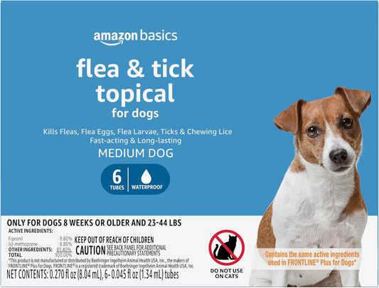 Amazon Basics Flea and Tick Topical Treatment for Medium Dogs (23-44 Pounds), 6 Count (Previously