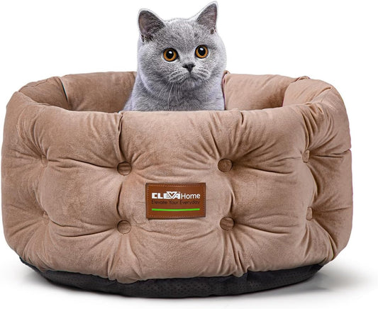 ClevaHome Deep Nest Cat Bed for Small Pets up to 15lbs - Round Cat Beds for Indoor Cats, Luxurious