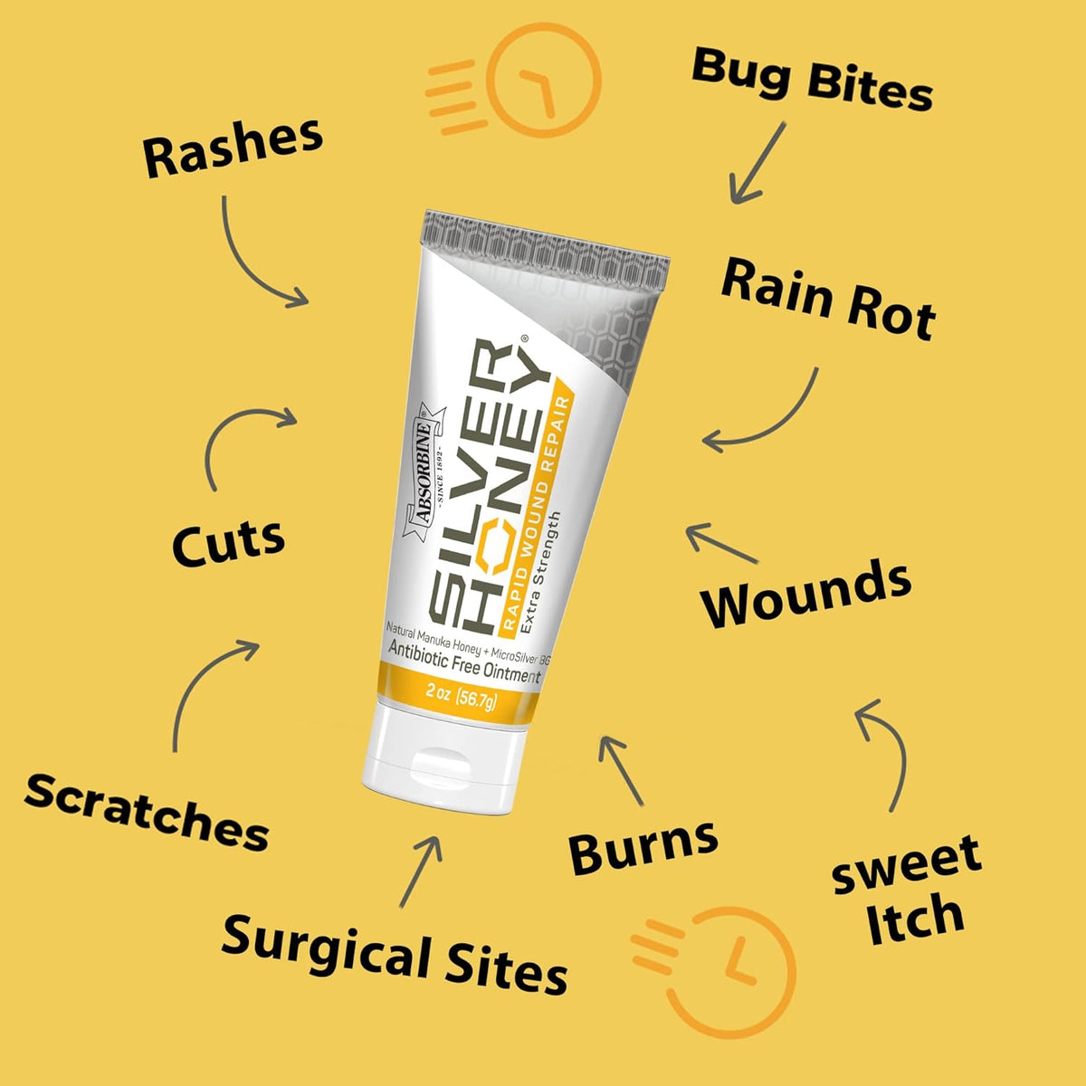 Absorbine Silver Honey Rapid Wound Repair Ointment Twin Pack 2oz Tubes, Manuka Honey & MicroSilver