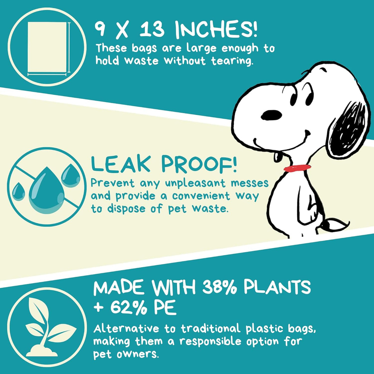 The Original Poop Bags® 38% USDA Biobased Pet Waste Bags, Peanuts Design, Leak-Resistant & Durable