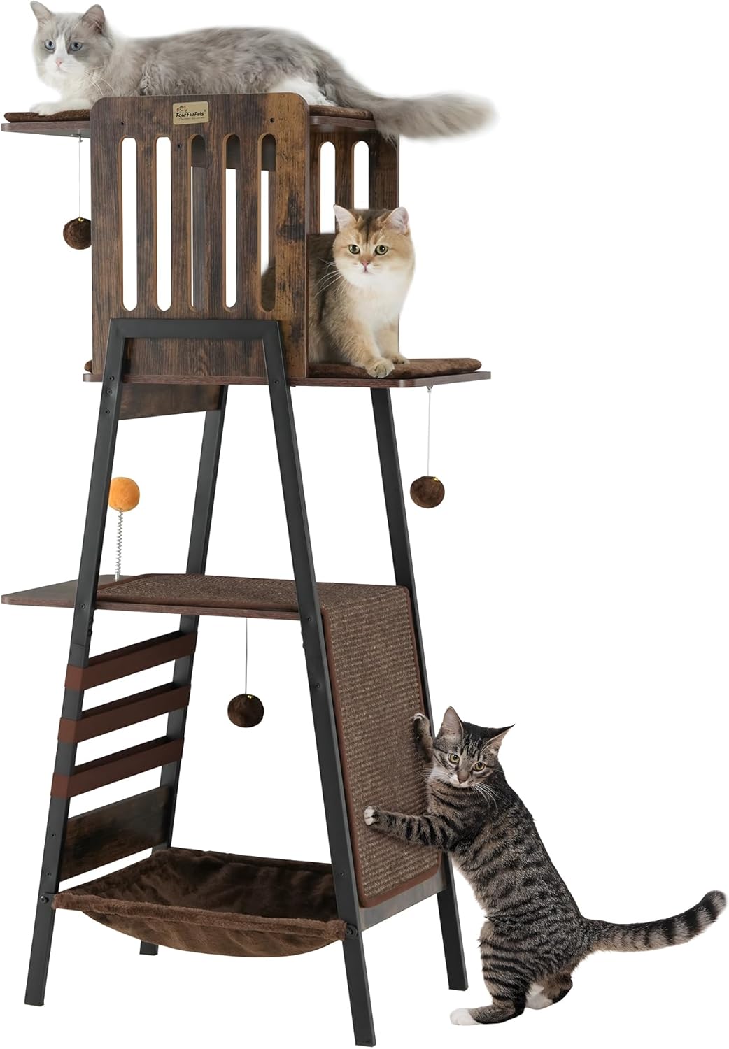 FourFurPets Modern Cat Tree, 58-Inch Cat Tower for Large Cats, Maine Coon Cat Tree with Scratching
