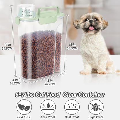 5-7Lbs Dog Cat Food Storage Container with Upgraded Large Nozzle BPA-free, 4 Snap Seals Plastic Pet