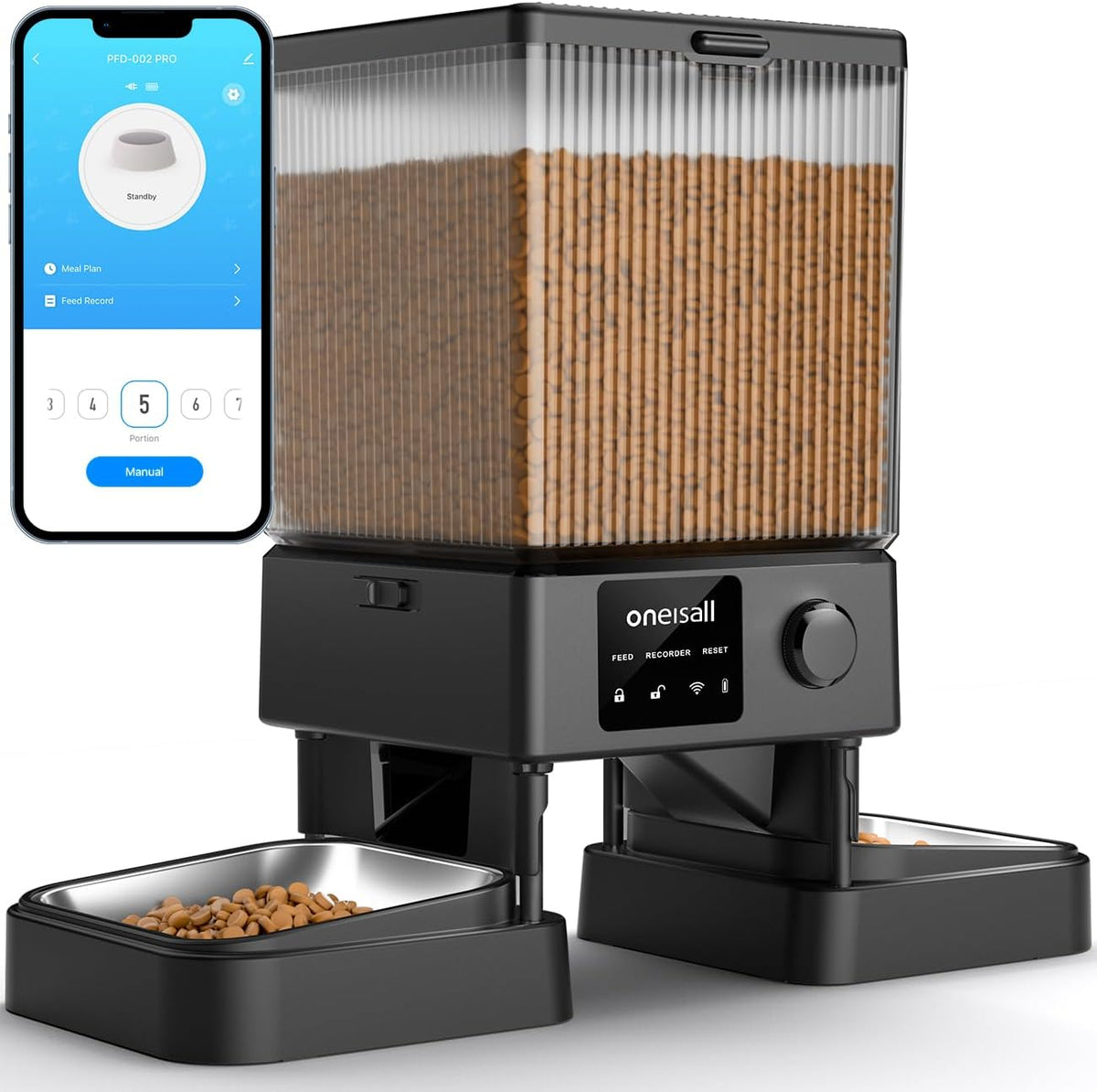oneisall Automatic Cat Feeder with 5G WiFi, Automatic Cat Food Dispenser for 2 Cats Small Pets, 20