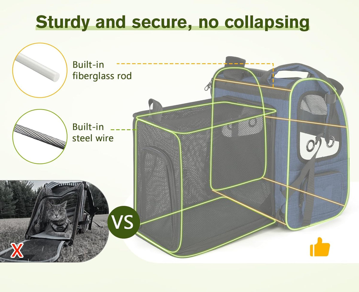 Pecute Pet Carrier Backpack, Cat Backpack Carrier, Expandable with Breathable Mesh for Small Dogs