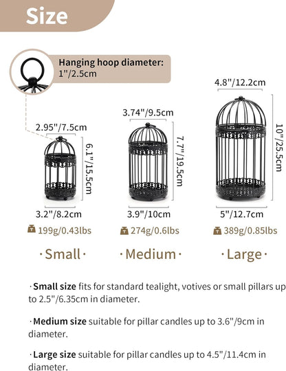 NUPTIO Decorative Bird Cages for Centerpiece: Black Vintage Bird Cage Hanging Lantern Set of 3