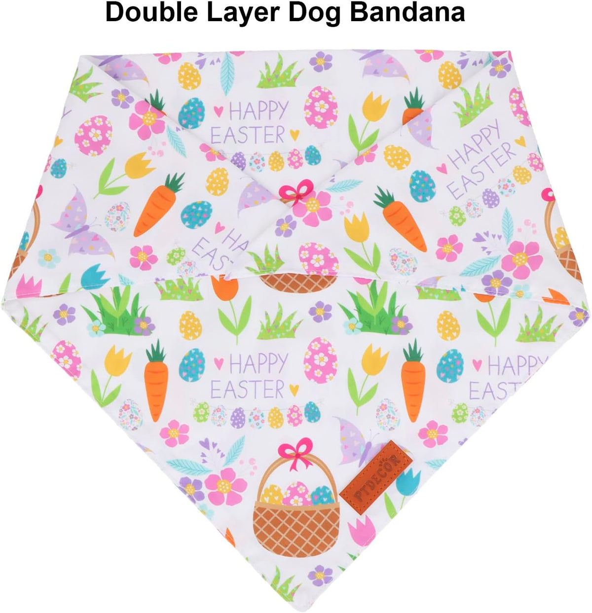 PTDECOR Easter Dog Bandana, Reversible Rabbit Easter Egg Dog Scarf, Multi Size, White Green