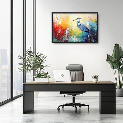 Extra Large Framed Abstract Heron Wall Art,Oversized Colorful Graffiti Heron Wall Decor Pictures