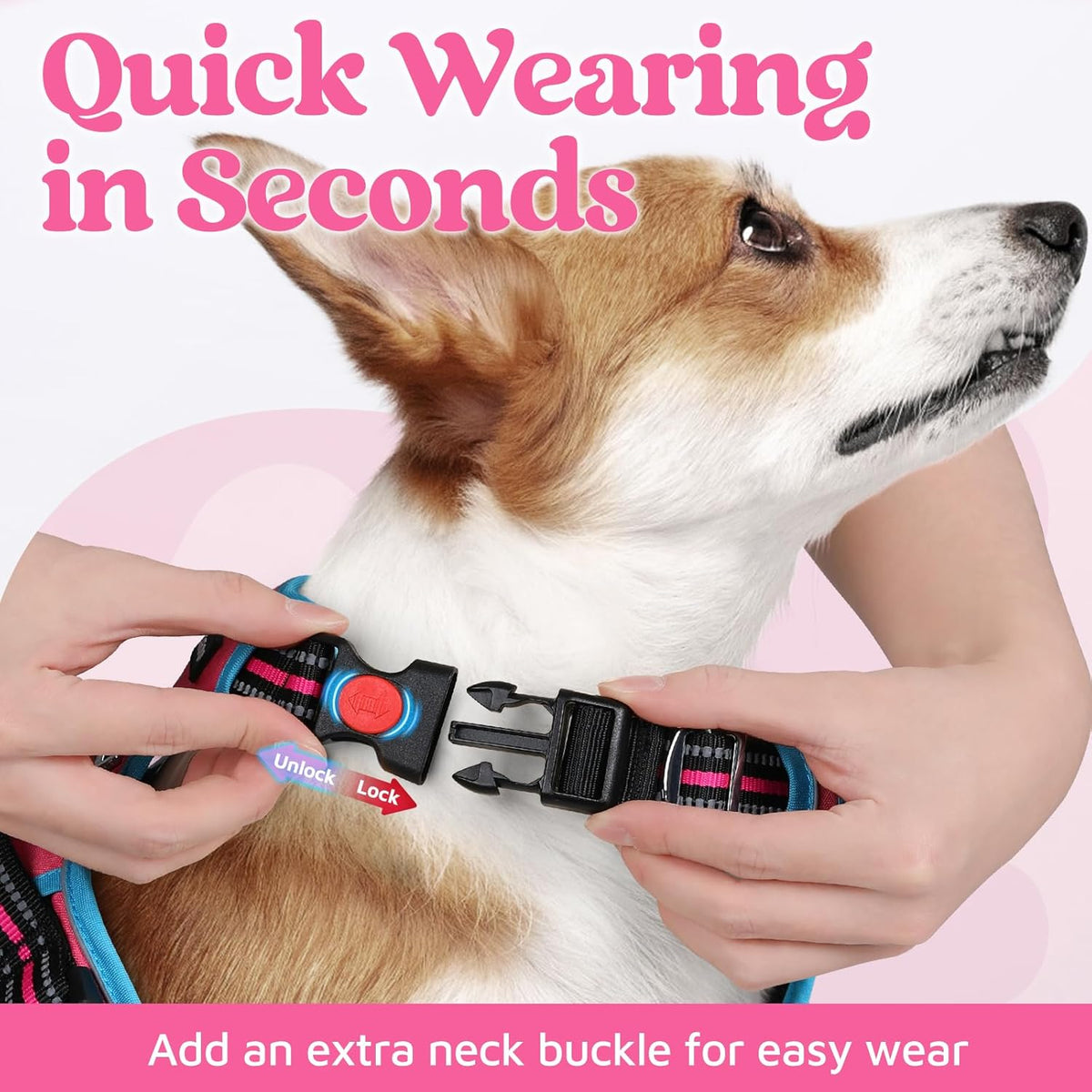 rabbitgoo Dog Harness Medium Sized, No Pull Dog Vest with 3 Buckles, Adjustable Soft Padded Pet