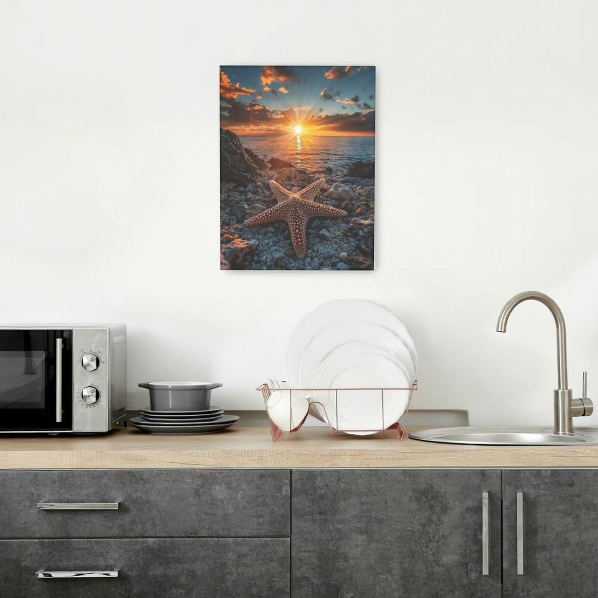 Beach Starfish Wall Decor Ocean Starfish Wall Art Sunset Scenery Coastal Theme Pictures Canvas