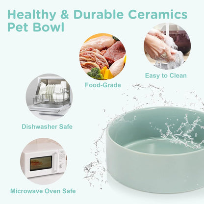 SPUNKYJUNKY Elevated Dog Bowls Ceramic, 7.3'' Dogs Food Water Bowls Raised with Non-Slip Bamboo