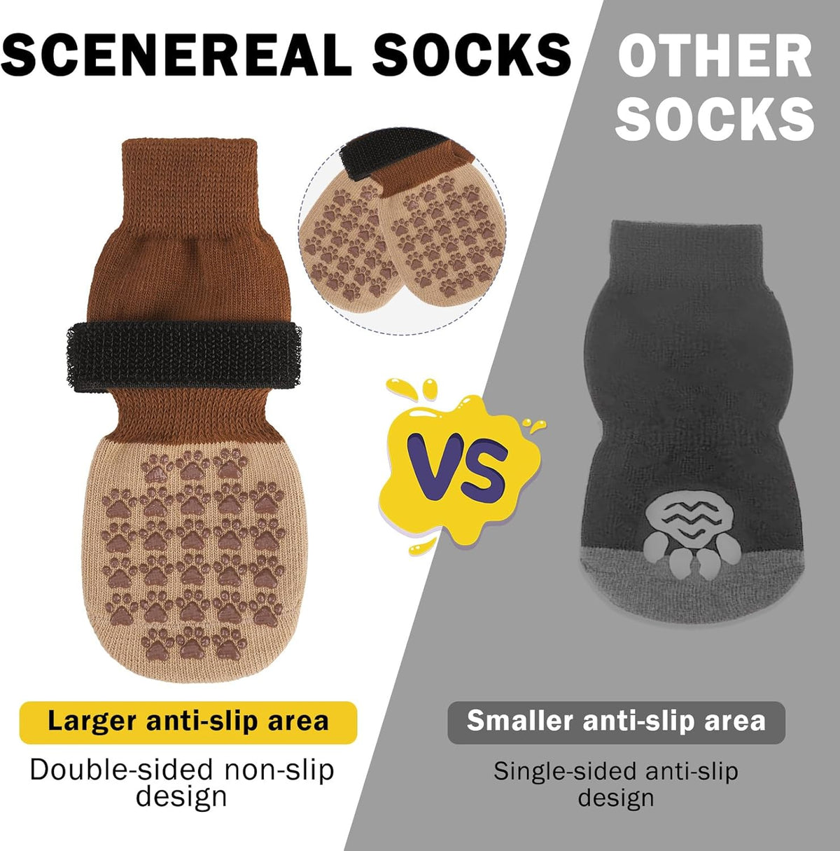 SCENEREAL Dog Socks to Prevent Licking Paws for Hardwood Floors Anti Slip, Dog Grippy Socks Shoes