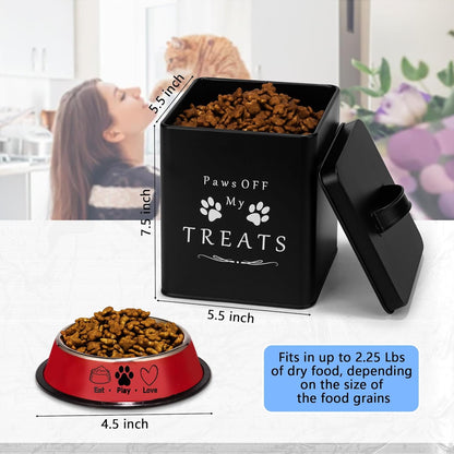 Meraki Home Farmhouse Cat Food and Treats Containers + Feed Scoop + Pet Food Bowl - Tight Lids