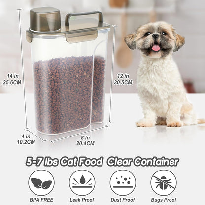 Large Spout Pet Food Storage Container, 10LBS Meter Dispenser with Handle,Measuring Cup, Double