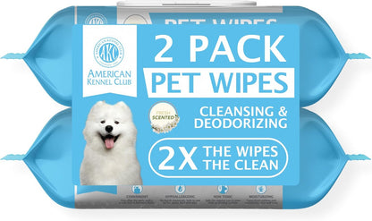 AKC Pet Wipes for Dogs & Cats – Hypoallergenic, Alcohol-Free Wipes for Paws, Face, Ears & Coat