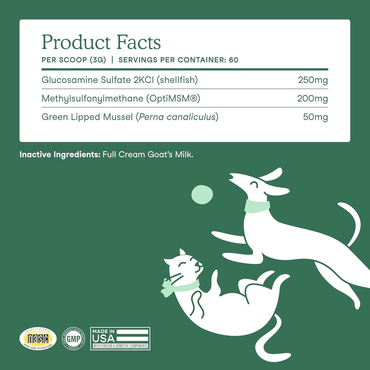 Fera Pets Goat Milk - Cat & Dog Hip and Joint Support with Glucosamine, MSM & Green Lipped Mussel