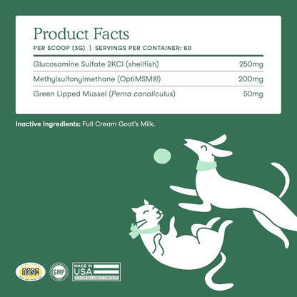 Fera Pets Goat Milk - Cat & Dog Hip and Joint Support with Glucosamine, MSM & Green Lipped Mussel