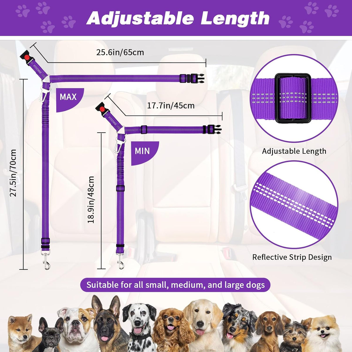 BWOGUE Pet Dog Cat Seat Belt Reflective Car Dog Headrest Restraint Leash Elastic Buffer Bungee