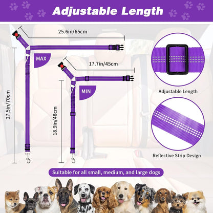 BWOGUE 2 Piece Dog Seat Belt for Car with Elastic Bungee Buffer Safety Seatbelt Car Headrest