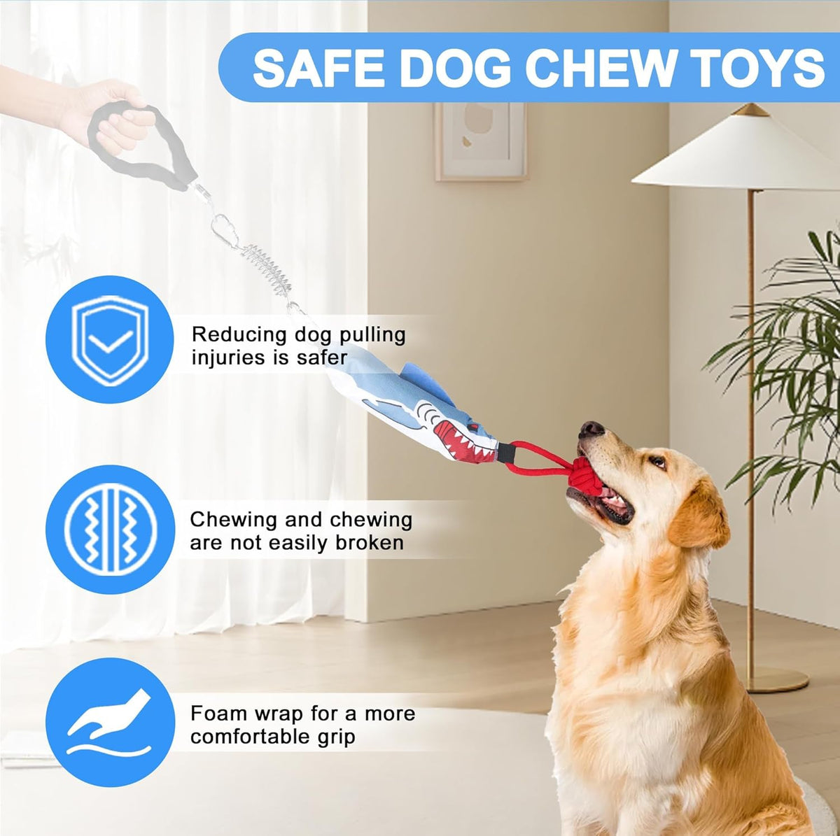 Dog tug of war Toy with Handle,Interactive Dog Toys with Squeak for Aggressive chewers, Durable