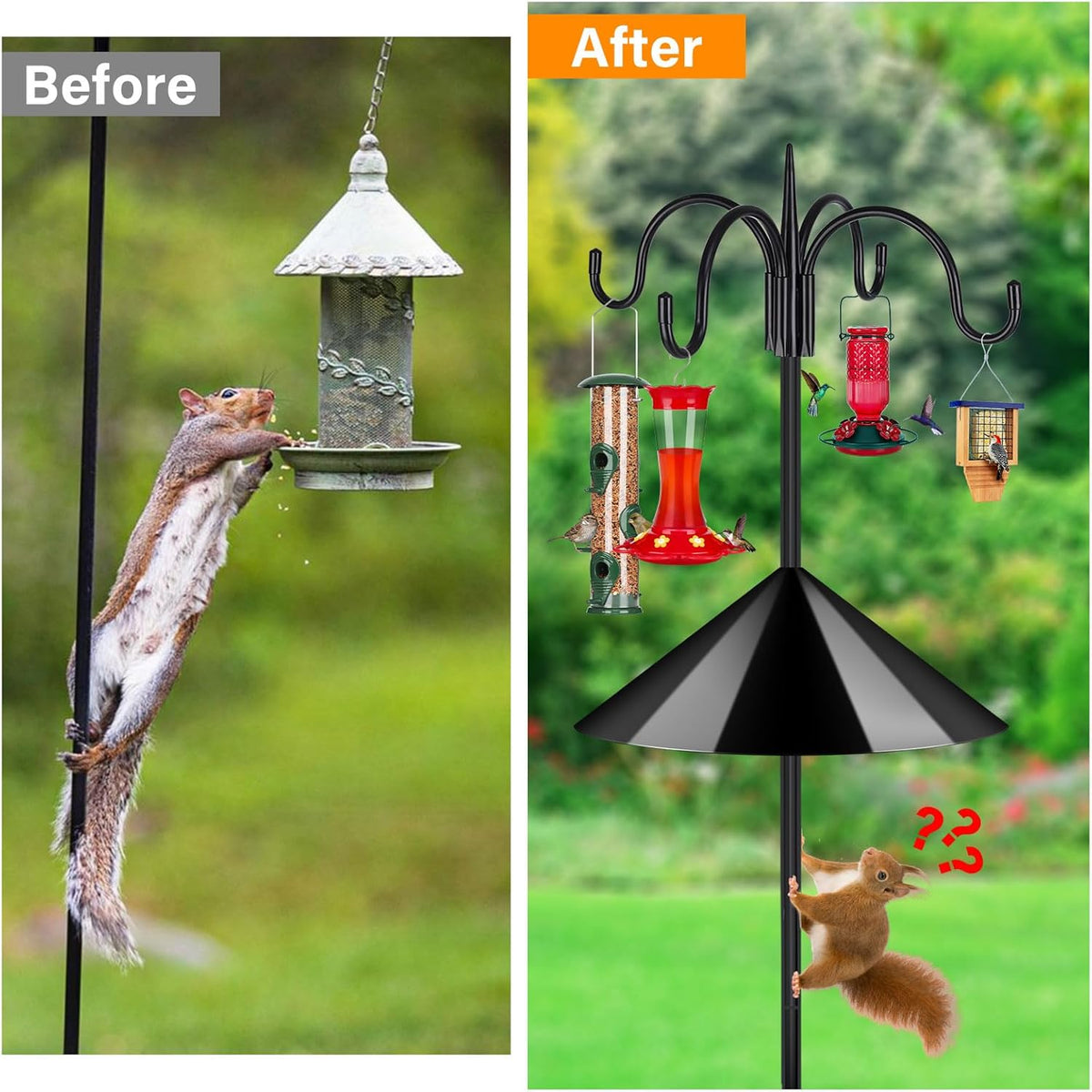 FEED GARDEN 92 Inch Adjustable Shepherd Four Hooks with Squirrel Baffle Heavy Duty Garden Hooks
