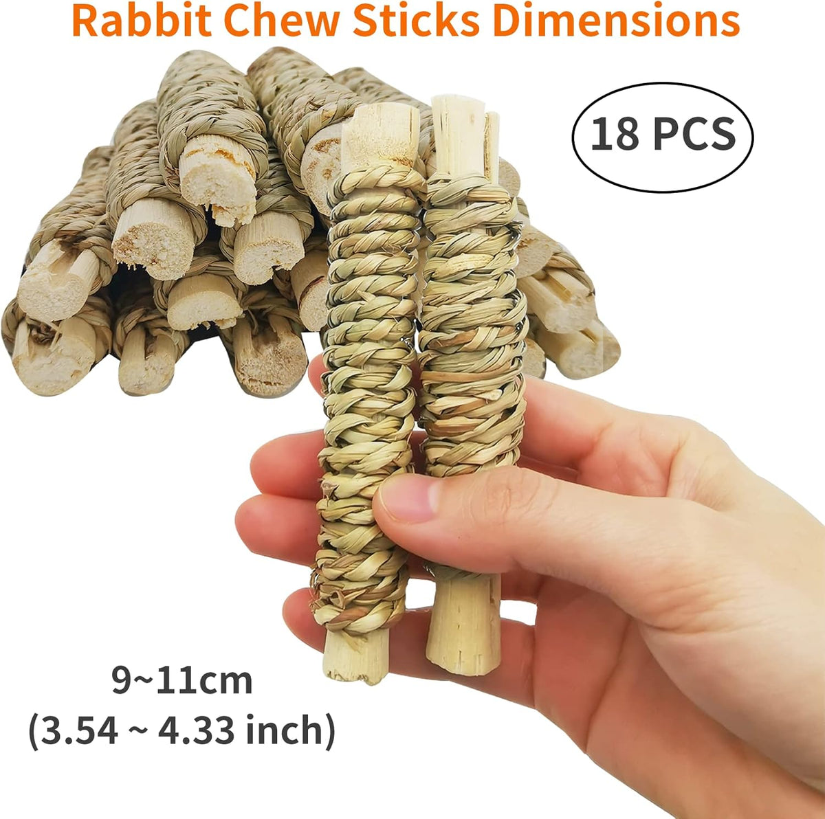 Fhiny 18 PCS Guinea Pig Chew Toys, Natural Seagrass Sweet Bamboo Molar Sticks for Teeth Bunny Chew