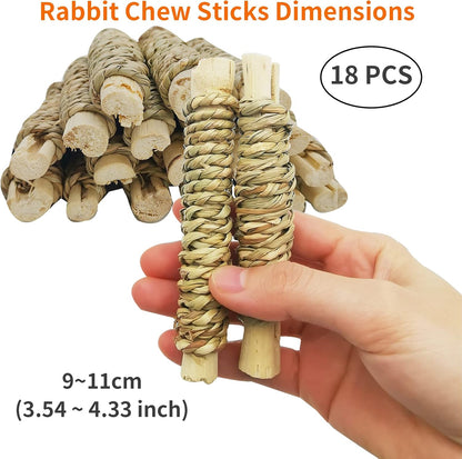 Fhiny 18 PCS Guinea Pig Chew Toys, Natural Seagrass Sweet Bamboo Molar Sticks for Teeth Bunny Chew
