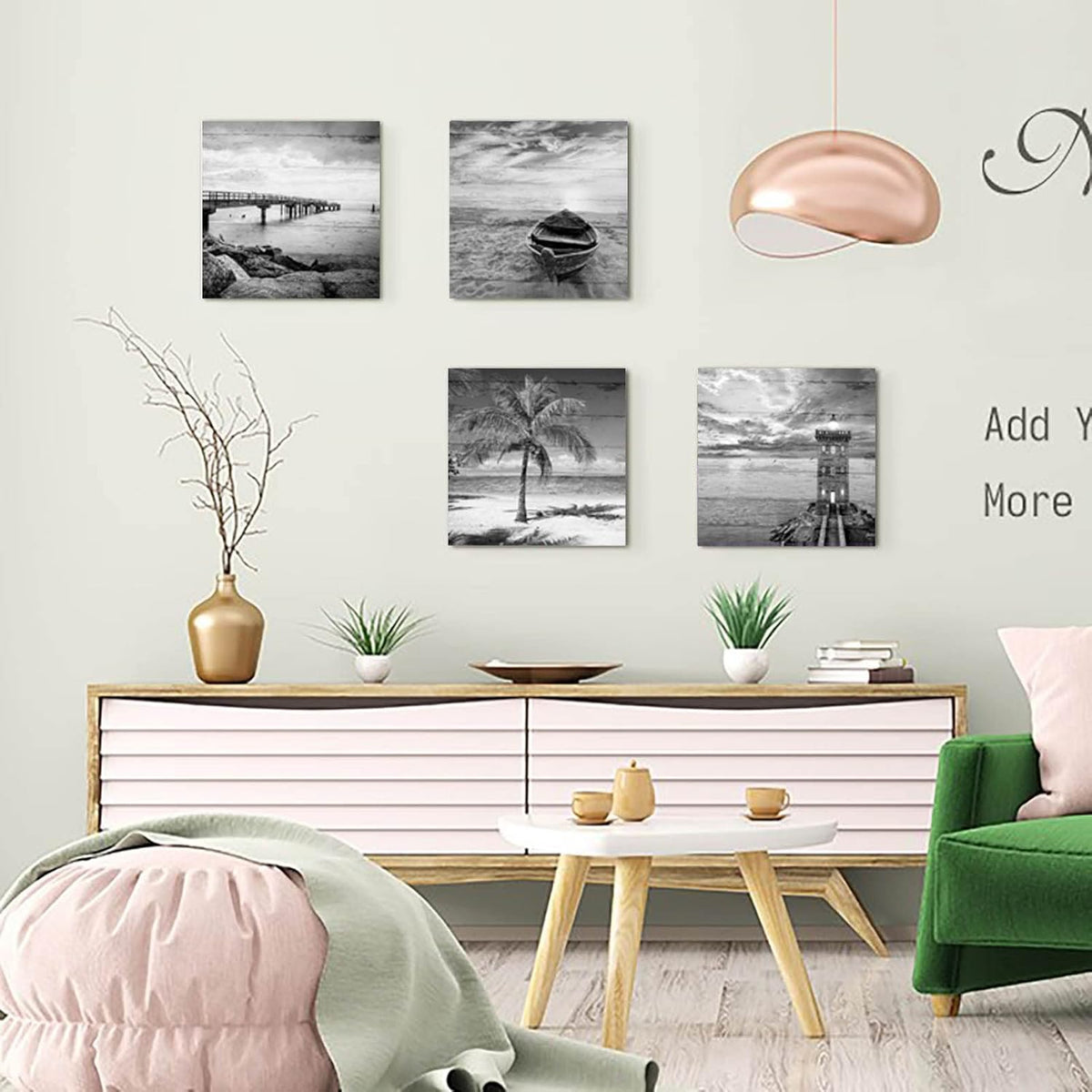 Yxbhhym- Black and White Beach Wall Art Seascape Scenery Canvas Wall Picture Print Sea Palm Poster