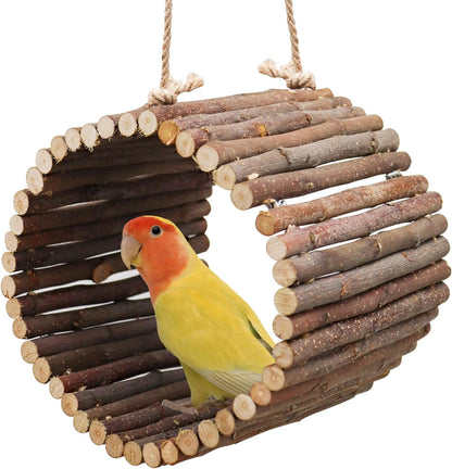 Bird Parrot Swing Toys, Hanging Bird Tree Caves, Natural Apple Wood Parrot Hammock, Bird Cage
