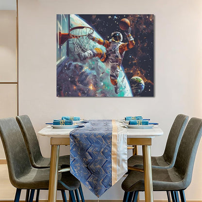 Quorin Astronaut Wall Art Funny Spaceman Basketball Pictures Space Galaxy Planet Wall Decor Canvas