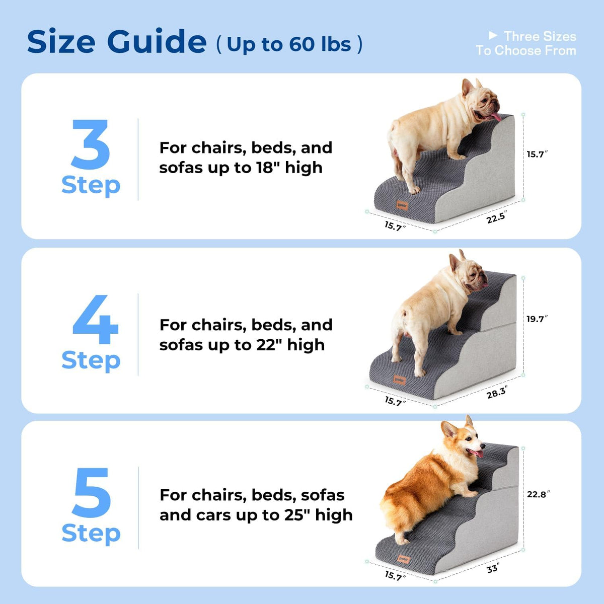 Dog Stairs Ramp for Bed 19.7" H - Pet Stairs Steps for Small to Medium Dogs to Get on Bed and