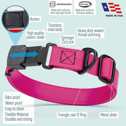 Dogline Biothane Waterproof Dog Collar with Herm Sprenger Black Stainless Steel Quick Release
