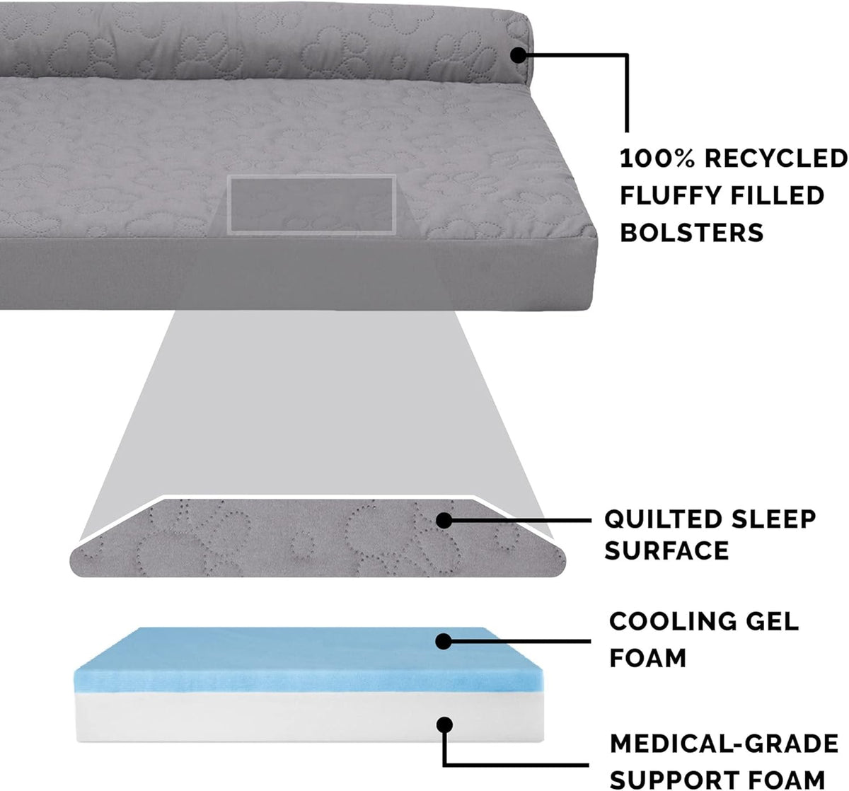 Furhaven Cooling Gel Dog Bed for Large Dogs w/ Removable Bolsters & Washable Cover, For Dogs Up to