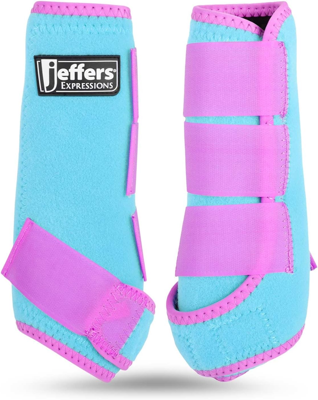 Jeffers Equine Neon Horse Boots – 1 Pair – Turquoise & Purple – Medium Size – Breathable Neoprene
