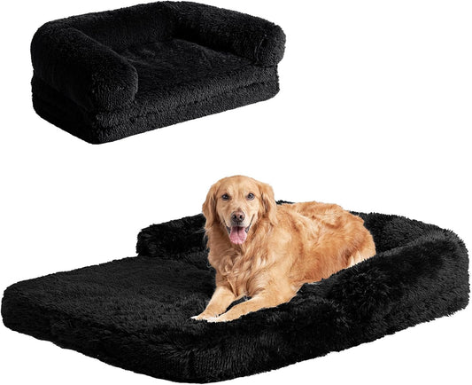 EHEYCIGA Foldable XXL Dog Bed, Faux Fur Fluffy Pet Couch Bed for Extra Large Dogs, Orthopedic