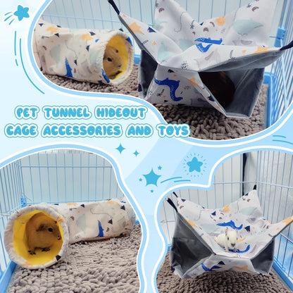 Large Caliber Guinea Pig Tunnel Hideout & Hammock, Rat Cage Corner Toy for Ferret Hedgehog Piggy to