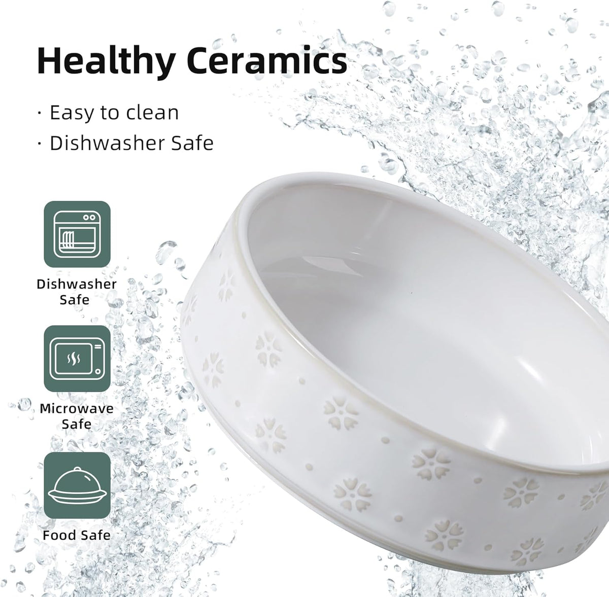 6.1inch Ceramic Set of 2 Dog and Cat Bowls, Food and Water Bowls for Toy Breed Dogs, Kitty, 2pcs