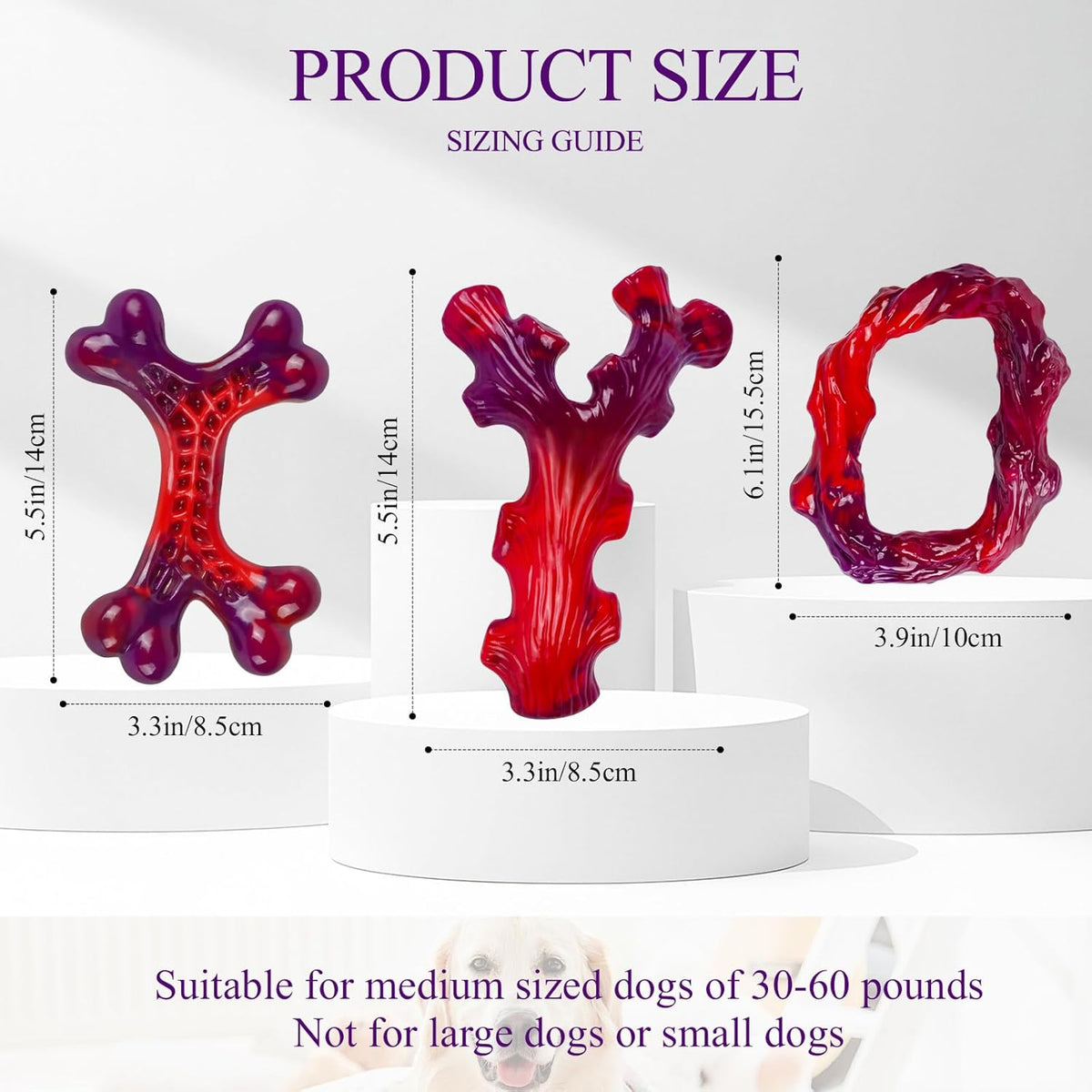 3 Pack Indestructible Dog Chew Bones for Aggressive Chewers - Heavy Duty Long Lasting Chew Toys for
