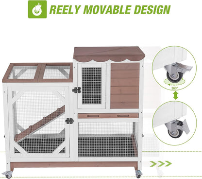 Gutinneen 2-Story Rabbit Hutch with Chew-Proof Ramp & Leak-Proof Trays - Indoor/Outdoor 39.3"