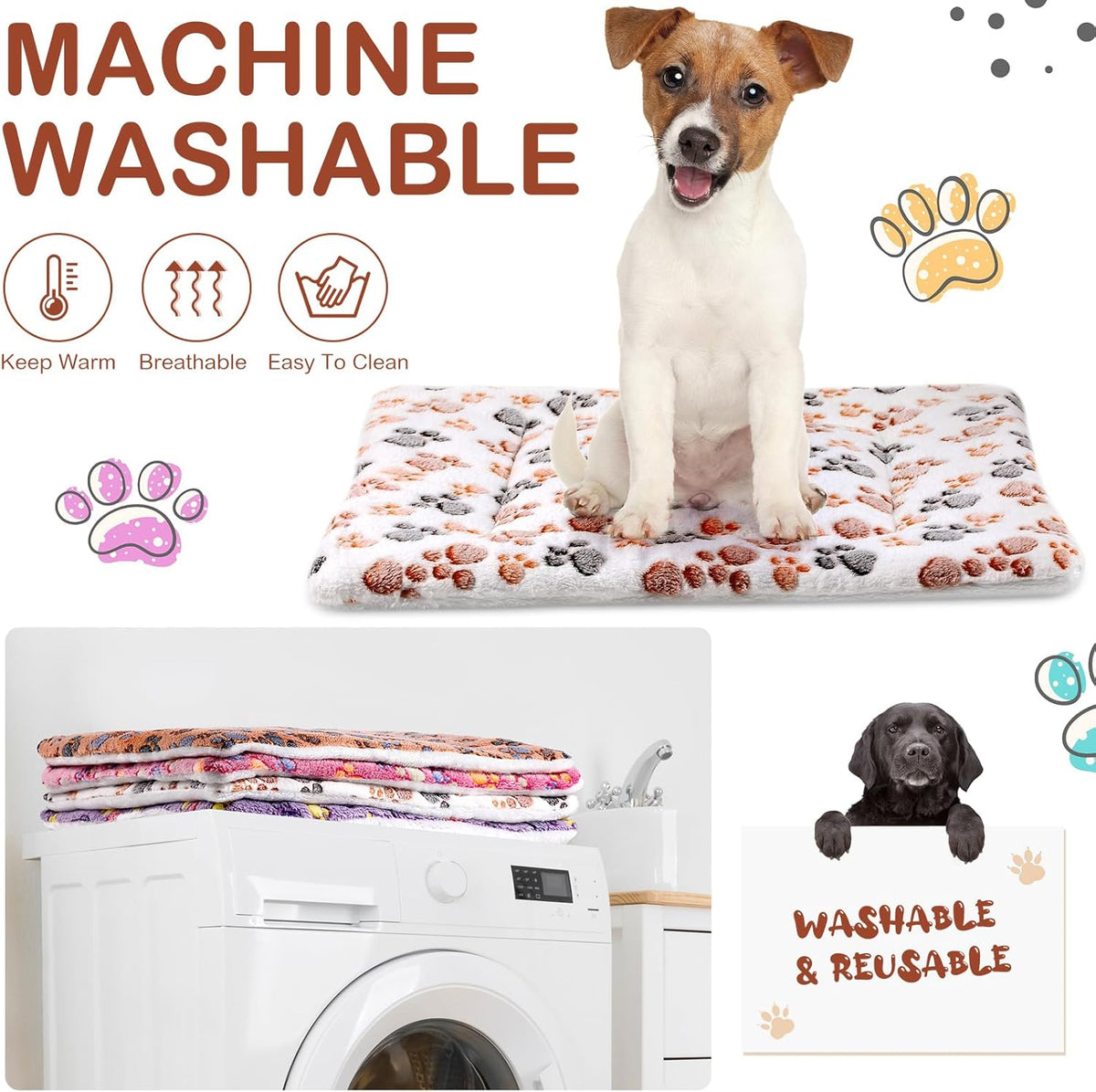 4 Pack Ultra Soft Dog Cat Bed Mat with Cute Prints Reversible Fleece Dog Crate Kennel Pad Cozy
