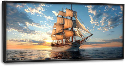 Nautical Ship Large Wall Art Sea Sailing Ship Pictures Sunrise Seascape Wall Decor Nature Landscape