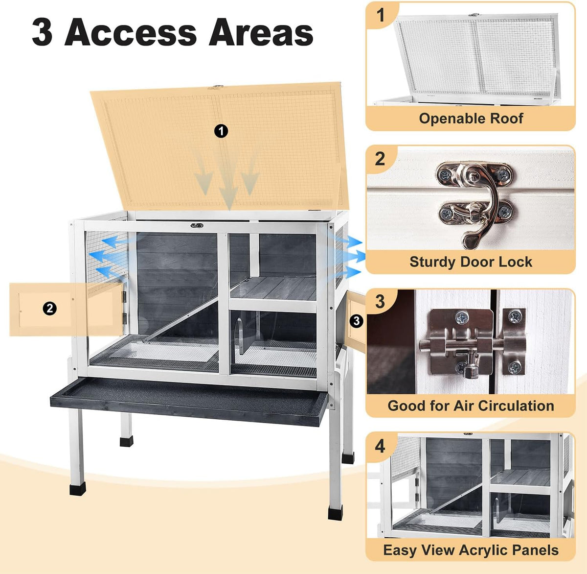 2-Story Guinea Pig Cage with Stand, Indoor Wooden Hamster Cage with Ramp, Pull-Out Tray, Hideout &